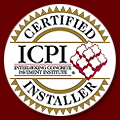 ICPI certified installer badge on maroon background.
