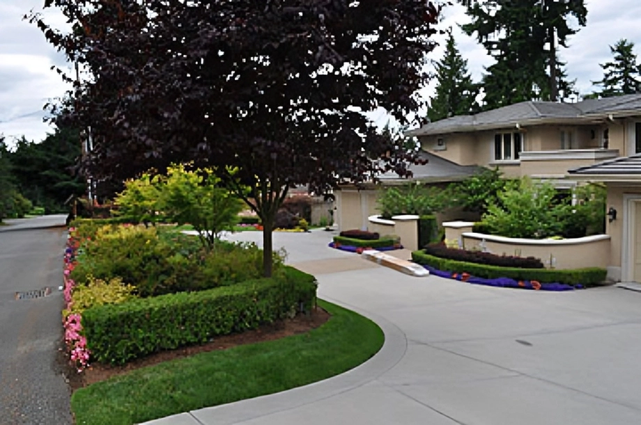 Modern house with landscaped front yard.